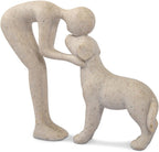 Abstract Resin Hand-Painted Sculpture of Person and Dog Bonding – Head-to-Head Intimate Figurine Decoration for Office、Living Room、Bedroom、Home， Memory Gifts for Pet Lovers (Sandstone)