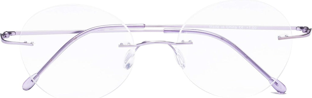 CessBlu Rimless Reading Glasses Round Readers for Men Women (Purple) +3.5