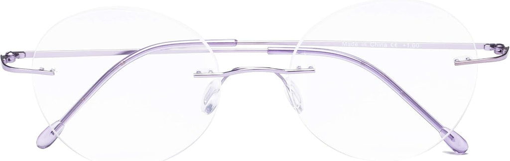 CessBlu Rimless Reading Glasses Round Readers for Men Women (Purple) +1.75