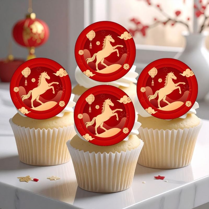 Chinese Horse Edible Cupcake Toppers Lunar New Year Cake Decorations