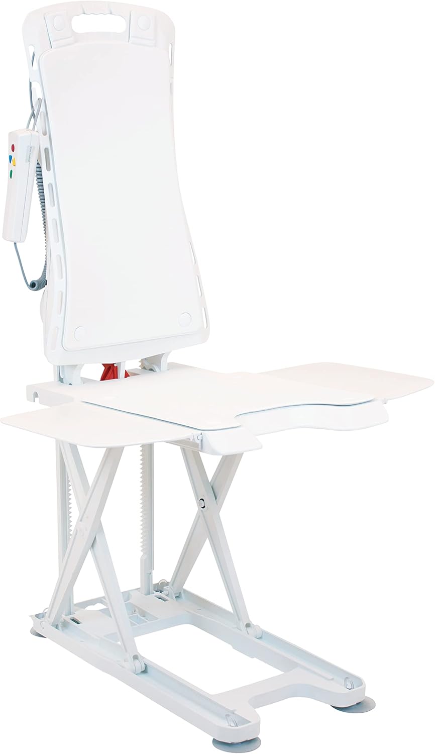 Drive Medical Bellavita Dive Bath Lift Chair, Reclining Electric Auto Bath Lifter & Tub Chair Lift, Bathtub Seat Transfer Chair with Open Seat Design, White
