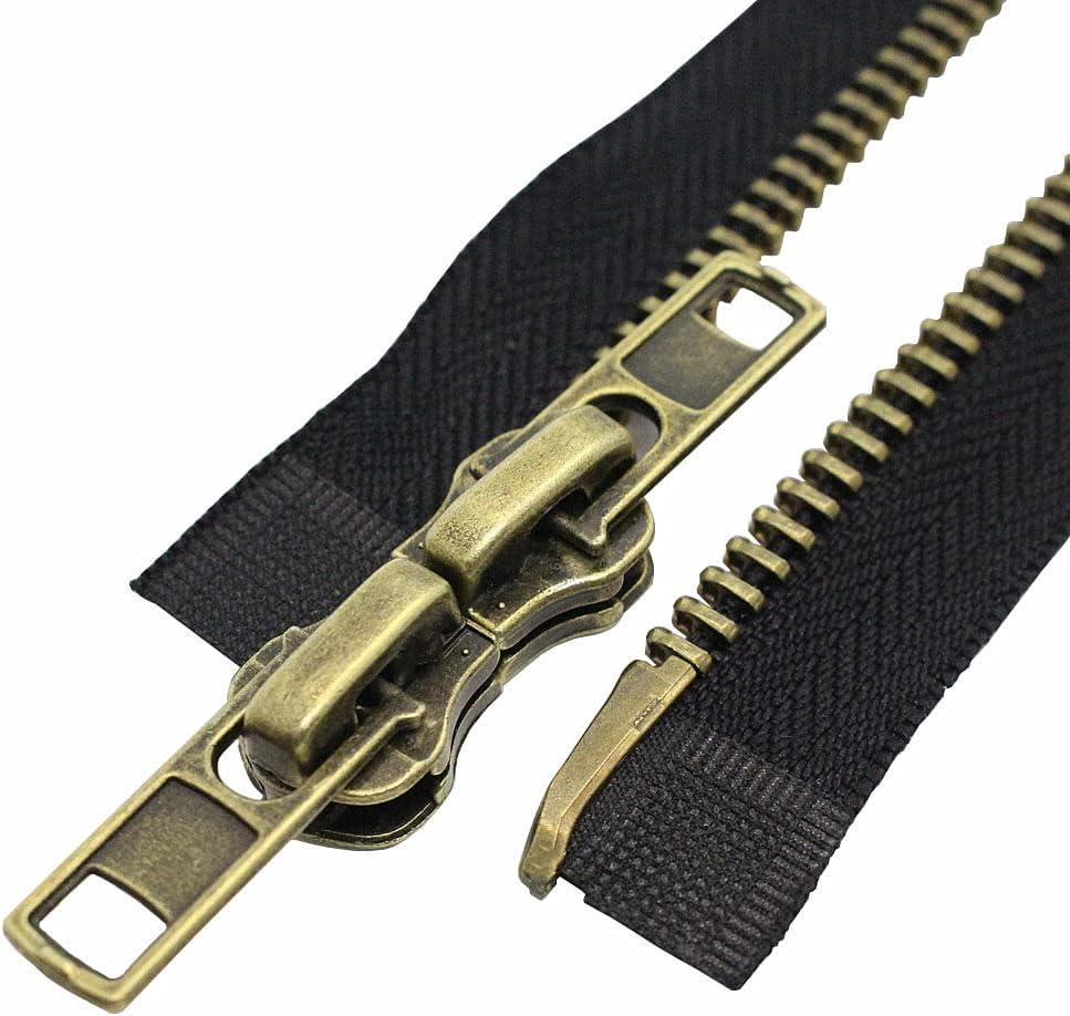 MebuZip #8 20 Inch Antique Brass Two Way Separating Jacket Zipper Right Handed Zipper Heavy Duty Metal Zippers for Men's Jackets Coats Sewing (TWRH)