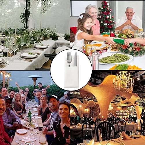 CANDeal 50/100PCS Pre-Folded Disposable Paper Dinner Napkins,White Wedding Napkins with Pocket for Silverware, Linen-Like Thick and Highly Absorbent (50)