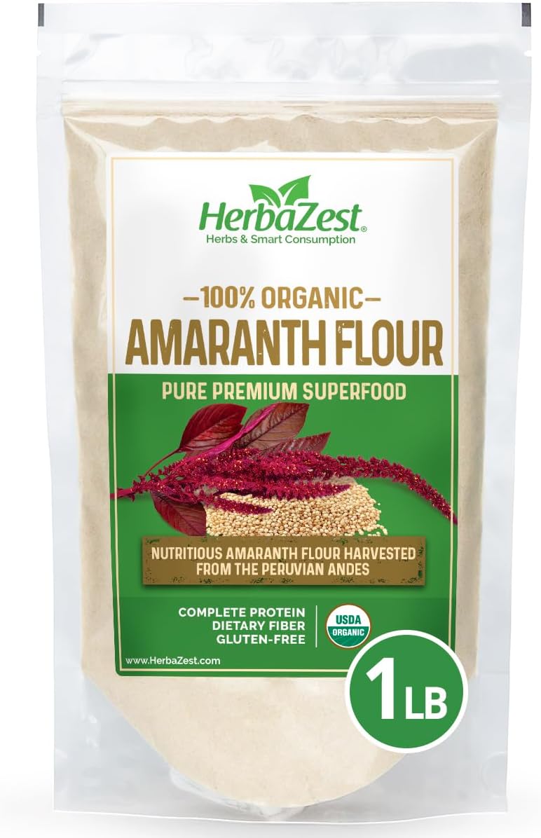HerbaZest Amaranth Flour Organic – 1 LB – USDA Certified, Vegan & Gluten Free Superfood – Perfect for Baked & Non-Baked Goods, Savory Dishes & More