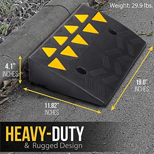 Pyle Rubber Curb Ramp 2PC Set, Heavy-Duty Driveway Ramp 4.1" Rise, 55,000 lbs Capacity, 19” L x 11.82” W, High-Density Waterproof Threshold Ramps for Cars, Trucks, Wheelchairs, Garage & Sidewalk