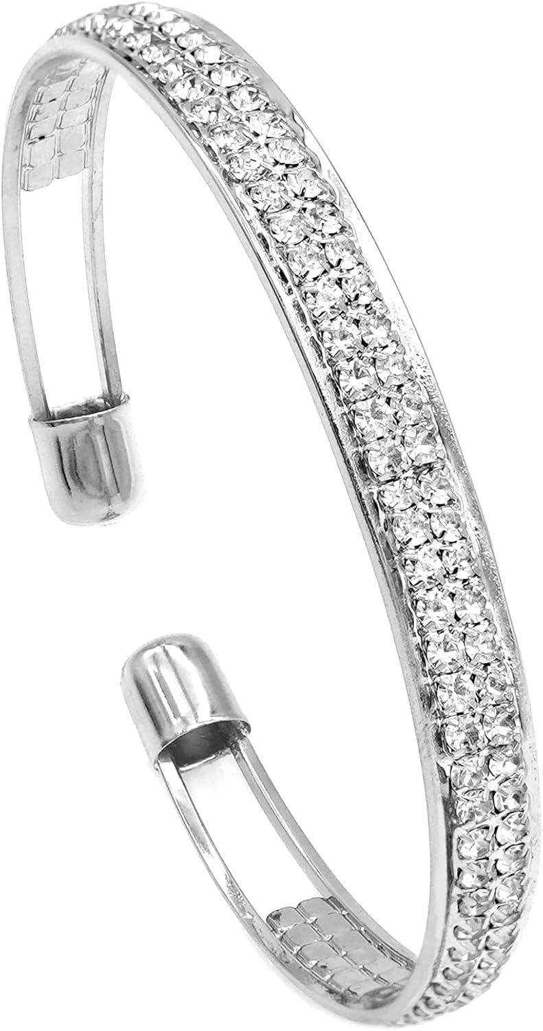 Rhinestone Tennis Cuff Bracelet for Women Crystal Bridal Bangle for Prom Wedding Party Dating