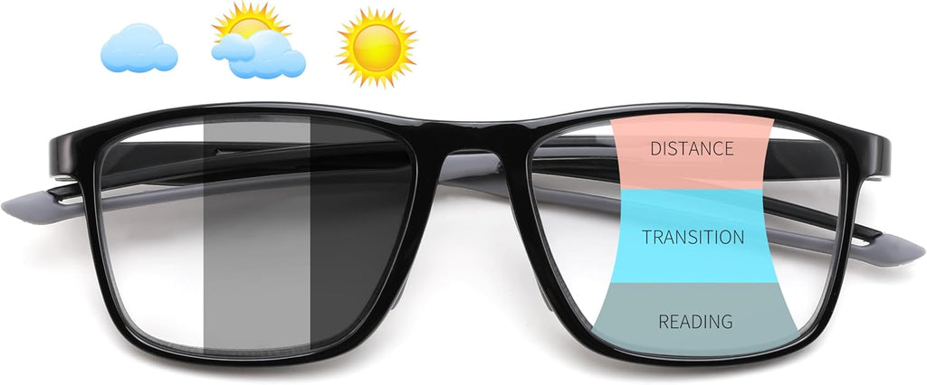 FEISEDY Progressive Multifocal Reading Glasses for Women Men Blue Light Blocking Near-Far Dual Use Sports Square Frame B0397