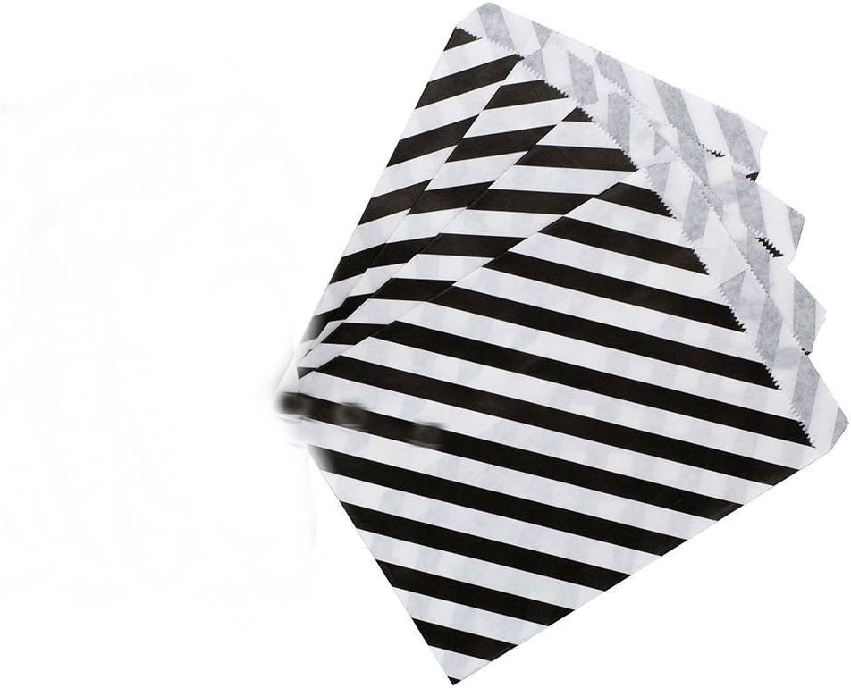 AKOAK 50 Pcs 5 x 7 Inches White and Black Striped Paper Bags,Holiday Wedding Christmas Favor Candy Treat Bags