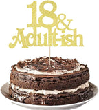 Golden Glitter 18 and Adultish Cake Topper for Eighteen Birthday Party, Time To Adult Cake Decorations, 18th Birthday Party Decorations for Girls Boys