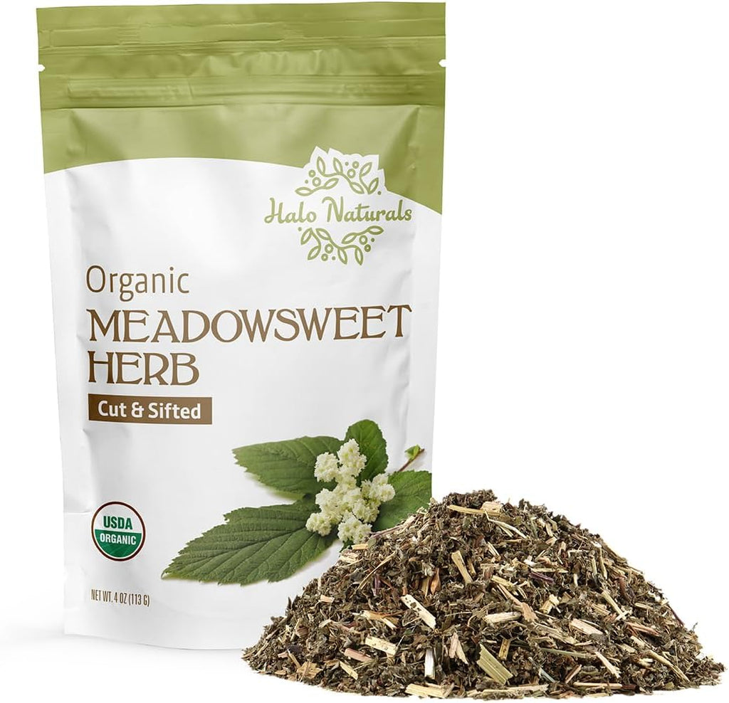 Organic Meadowsweet Herb Cut & Sifted, 4 Ounces (Filipendula ulmaria) USDA Certified | Resealable Pouch| Packaged in The USA (Pack of 1)