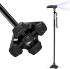 Walking Cane with LED Light, Foldable,Adjustable, Self Standing Walking Canes for Men & Women,Walking Sticks with Quad Base for Seniors & Adults