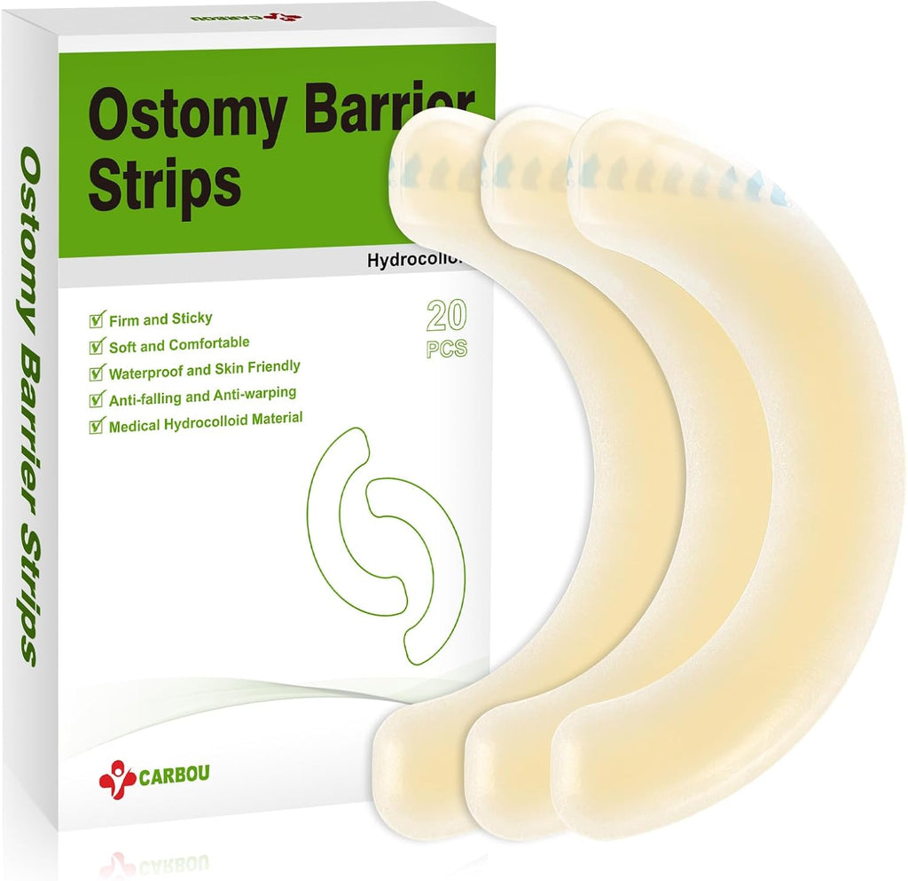 Carbou 20 Pcs Elastic Ostomy Barrier Strips - Medical Grade Hydrocolloid Waterproof Leak - Skin Adhesive Ostomy Barrier Tape for Colostomy Stoma Bags