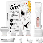 Bikini trimmer for Women,Electric Shaver for Women, IPX7 Waterproof Razor Shaver,Women's Electric Razor,Intimate Shaver for Women,with 5 Blades,USB-C Rechargeable,Recharge Dock（White)