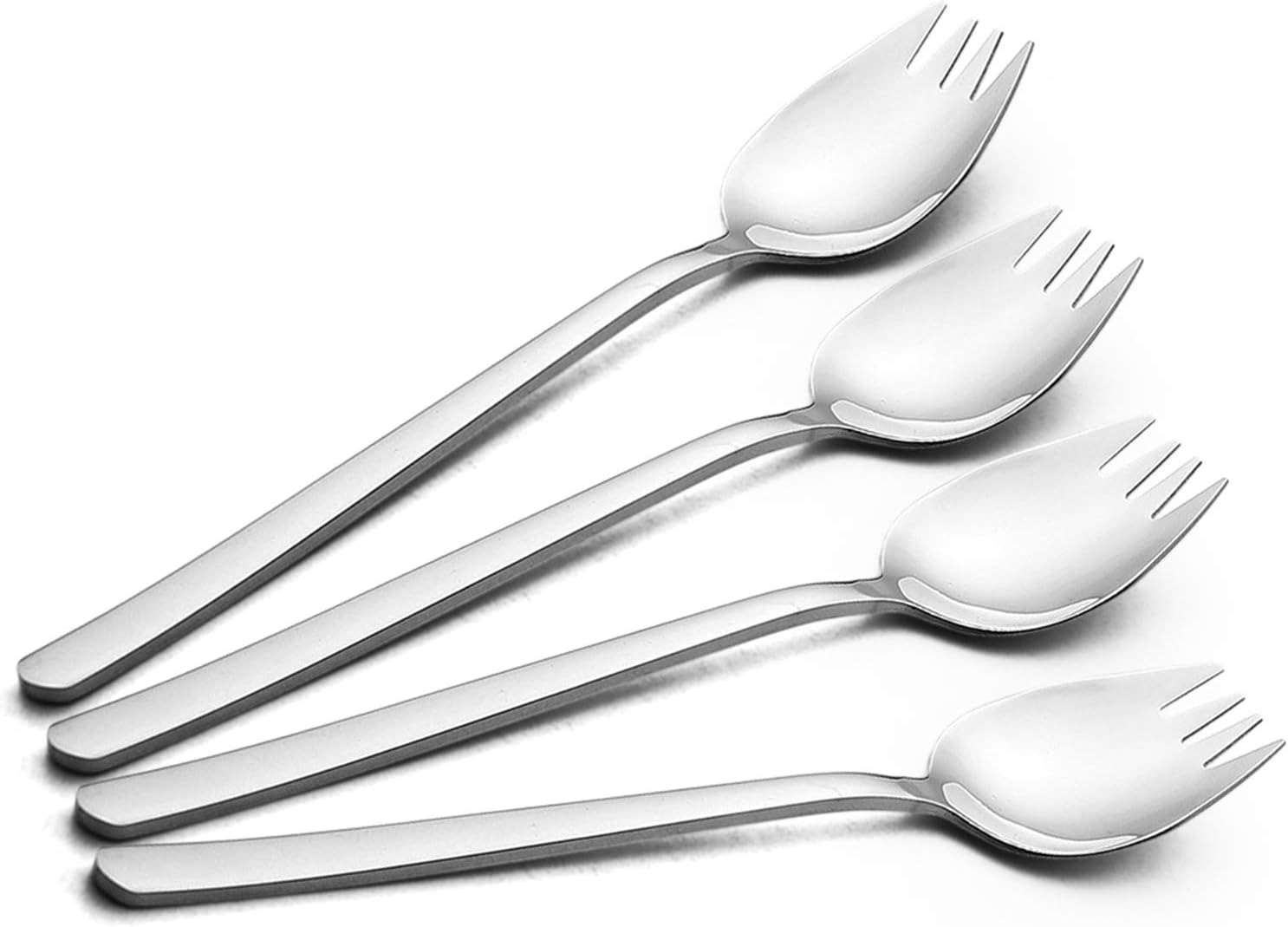 YFWOOD Sporks, 4-Pack 18/10 Stainless Steel Fork, Metal Spork for Camping Home Use, 7.4-Inch Long Handle Dessert Ice Cream Salad Forks, Flatware Set Spork for Fruit Appetizer Dessert, Dishwasher Safe