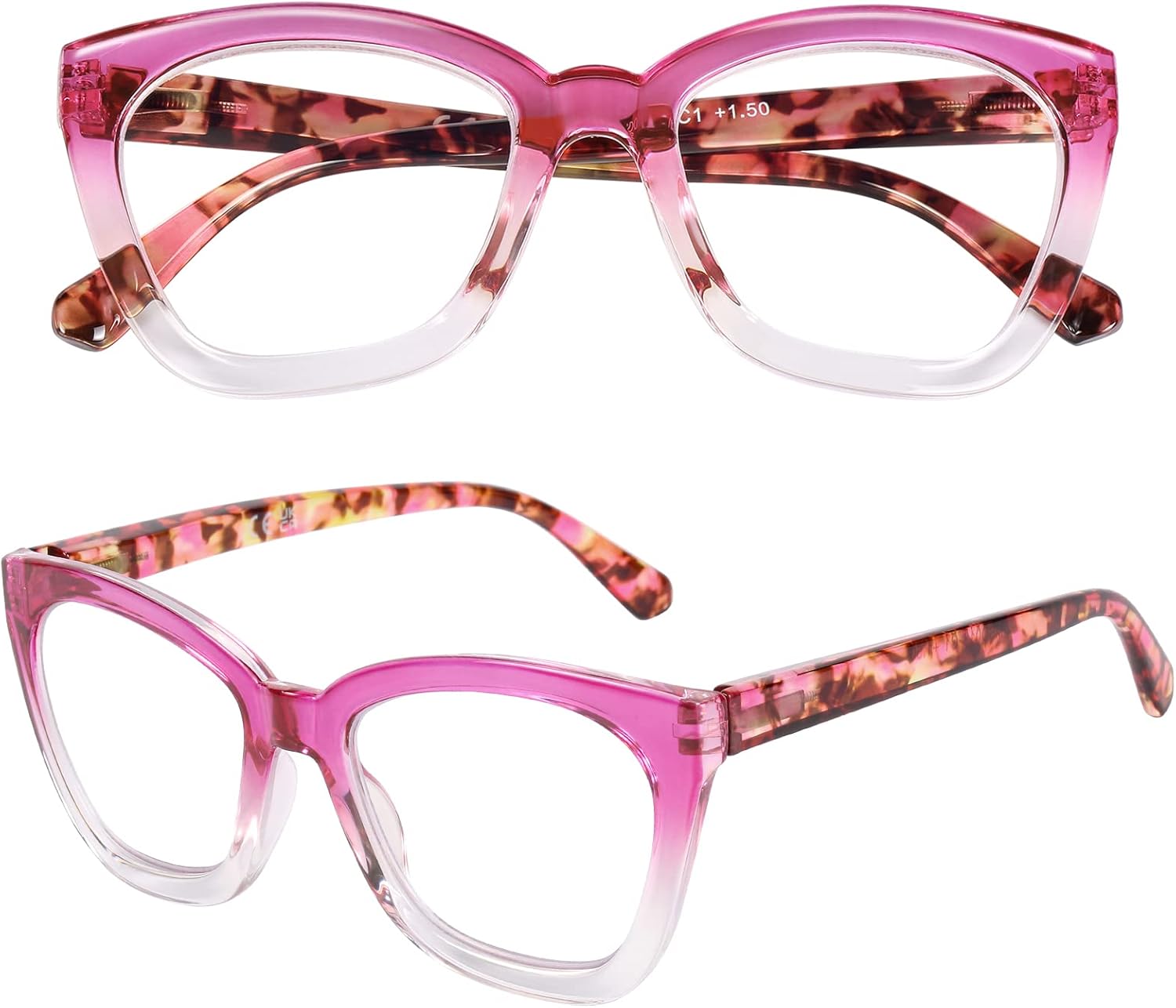 AQWANO Oversized Reading Glasses Women, Cat Eye Readers Blue Light Blocking Computer Anti Glare/Fatigue, Red 2.25