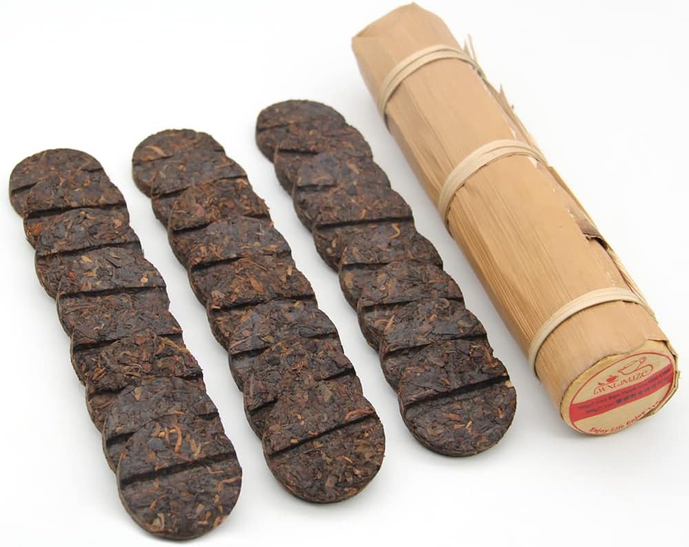 LWXLJMJZC－(24 Cakes-96 Cups) Pu-erh Tea in Bamboo Leaf Tube -Ripe Puerh Tea Cake -Easily Divided into Halves or Quarters-Shu Puer Tea-Ripe Puerh Tea Mini Cakes (200g/7.1 oz)