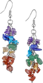 Nupuyai Natural Tumbled Stones Earrings for Women, Reiki Healing Crystal Long Dangle Hook Eardrop