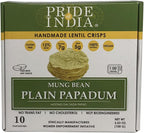 Pride of India Mung Bean Papadum – 10 Count, 3.53 oz | Crispy Lentil Chips with Light Crunchy Texture | Ready to Cook Indian Papad Snacks, Vegan Gluten Free Crackers for Dips, Curry, Appetizer and Everyday Snacking
