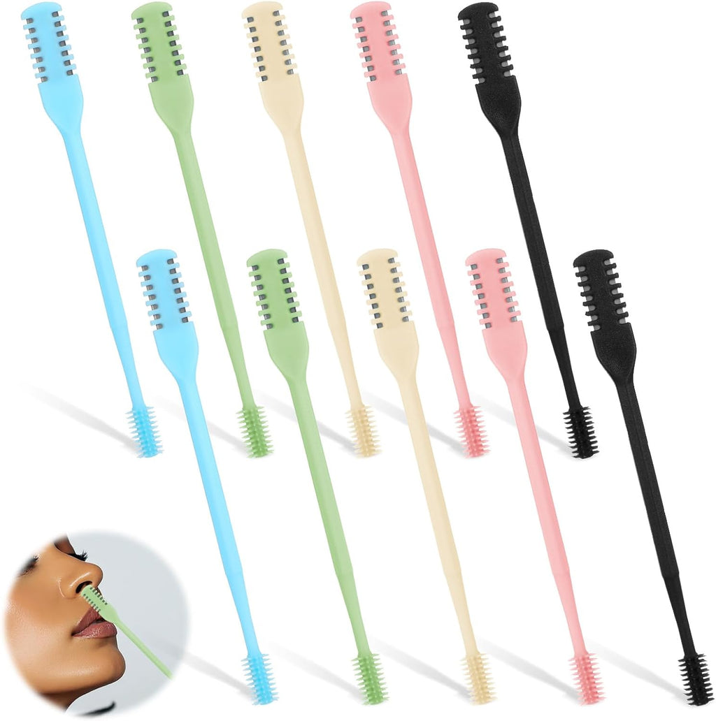 10 Pcs 2 in 1 Manual Nose Hair Trimmer, 360° Rotating Nasal Hair Cutter with Ear Cleaner for Men & Women, 5 Color Stainless Steel Nose Clippers Set