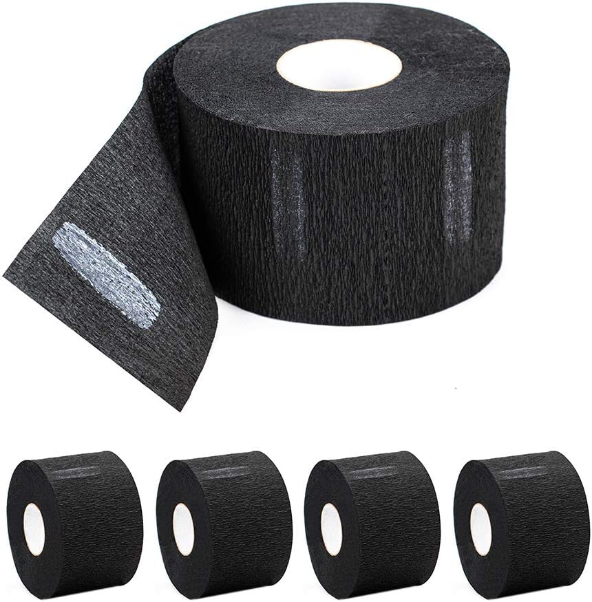 Disposable Paper Barber Neck Strips - 5 Rolls 500 Strips Black Professional Stretchy Paper Neck Band for Salon Haircut Styling