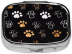 Dog Paw Prints Print Compact Mini Pill Box â€“ Square-Shaped, Full Frame Printed Design, Ideal for Travel â€“ Easy to Open, Lightweight, Black