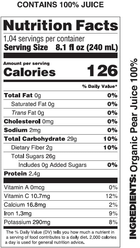 Pomona Organic Pear Juice, Cold Pressed USDA Organic Juices, Pears And Lemon Juice, No Added Sugar, Not From Concentrate, Vegan, Kosher, Non GMO, Pasteurized, 8.4 Oz Glass Bottles