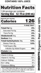 Pomona Organic Pear Juice, Cold Pressed USDA Organic Juices, Pears And Lemon Juice, No Added Sugar, Not From Concentrate, Vegan, Kosher, Non GMO, Pasteurized, 8.4 Oz Glass Bottles