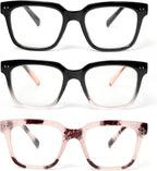 MMOWW Oversized Square Reading Glasses Fashion Cute Blue Light Blocking Computer Readers for Women 3 Pack
