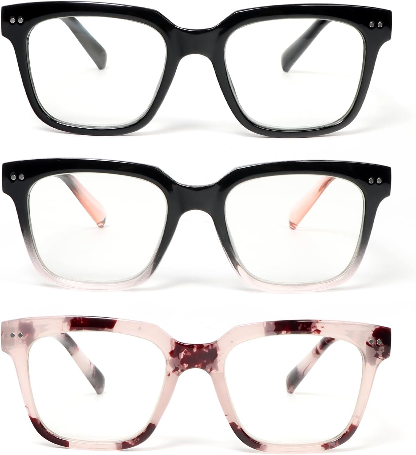 MMOWW Oversized Square Reading Glasses Fashion Cute Blue Light Blocking Computer Readers for Women 3 Pack
