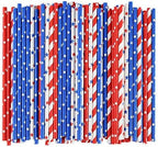 ALINK American Flag Red Blue White Paper Straws, 100 Stripe/Star Biodegradable Straws for Memorial Day /4th of July, Super Bowl, Patriotic Party, Americana Themed Party Celebration and Holiday
