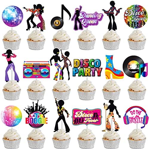 36pcs Disco Party Cupcake Toppers 70s 80s Disco Party Decoration Disco Dance Ball Cake Cupcake Picks for 1970s Saturday Night Disco Theme Birthday Party Supplies