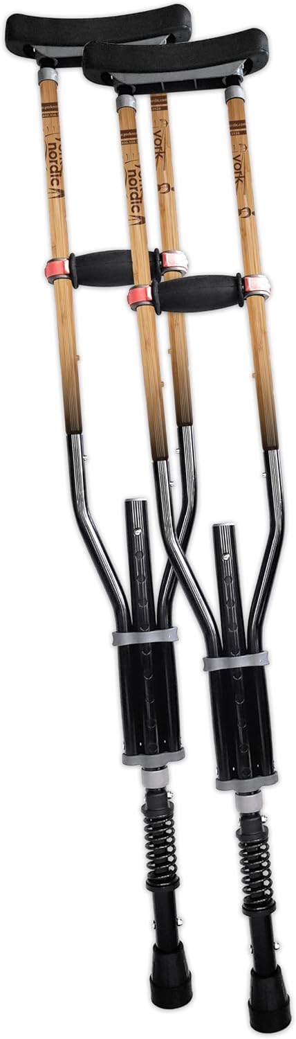 York Nordic - Spring Cushion Crutches Perfect for Sports Injuries and Travel - Heights 4'7" to 6'6" - Adjust Down to 22" for Travel