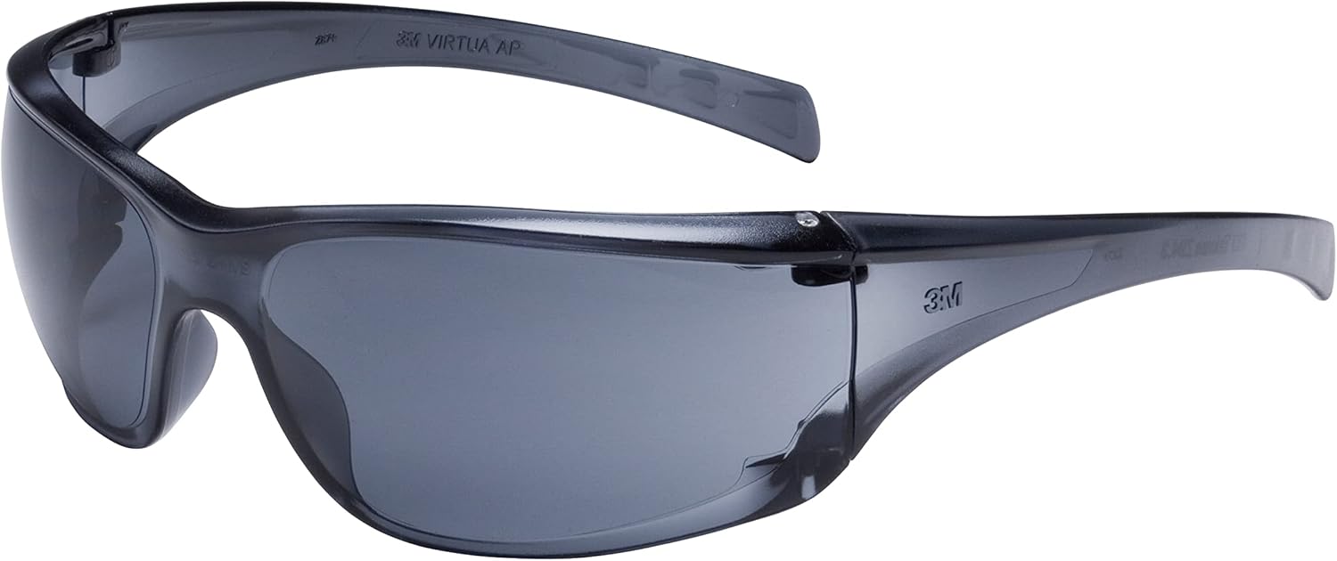 3M Safety Glasses, Virtua AP, 1 Pair, ANSI Z87, Anti-Fog, Anti-Scratch Coating, Gray Lens, Gray Frame, Side Shields, Economical Eye Protection, 99.9% UV Protection, Polycarbonate