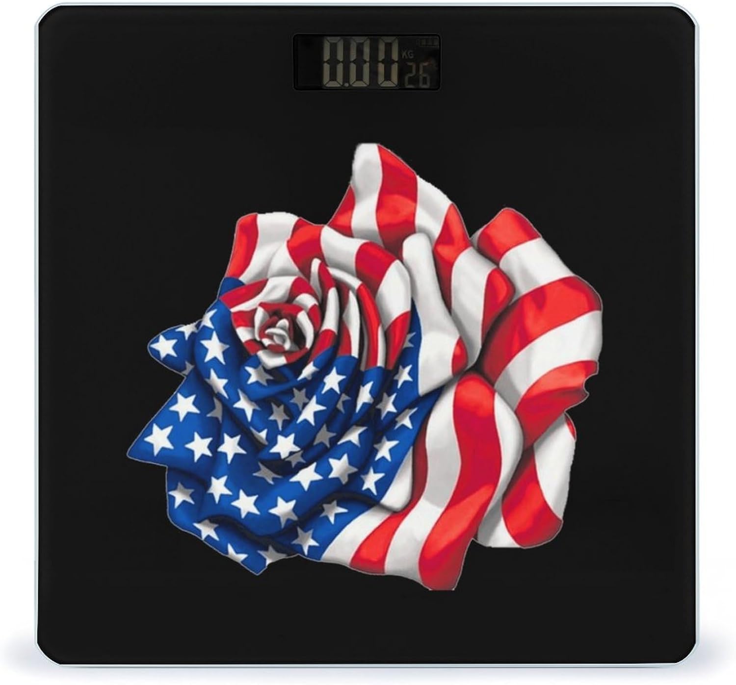 U.S.A. Flag Rose Digital Bathroom Scale for Body Weight Lighted LCD Display Round Corner