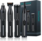 Rechargeable Ear and Nose Hair Trimmer, 4-in-1 Professional Painless Eyebrow & Facial Hair Trimmer for Men Women, Powerful Motor and Dual-Edge Blades for Smoother Cutting Black(Black 4-in-1)