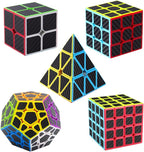 Roxenda Speed Cube Set, [5 Pack] Magic Cube Bundle of 2x2 3x3 4x4 Megaminx Cube and Pyramid Cube Smoothly Carbon Fiber Sticker Speed Cubes Collection for Kids Teens & Adults