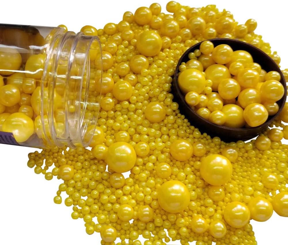 Edible Yellow Sugar Pearls Candy Sprinkles 120G/ 4.23Ounce Baking Cake Sprinkles Cupcake and Cake Topper Cookie Decorations Wedding Party Valentines Halloween Christmas Supplies