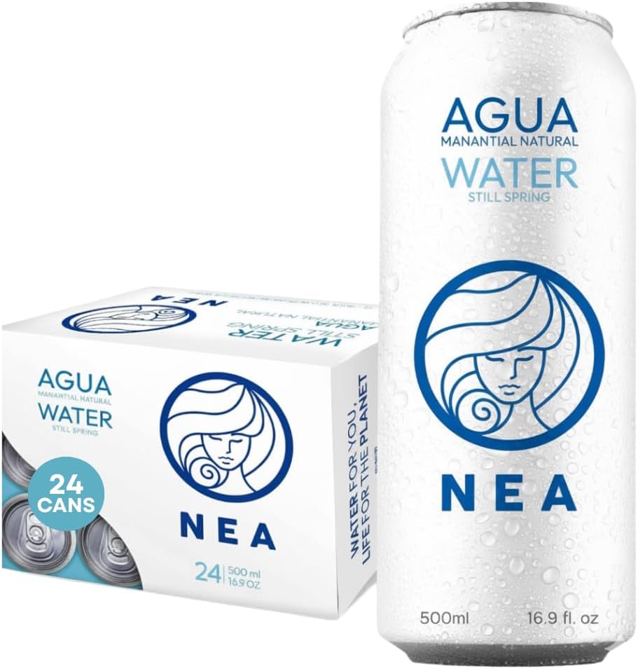 NEA Canned Water - Austrian Alps Spring Mineral Can Water in Aluminum Cans - Plastic Free BPA Free 16.9oz (2 Cases - Pack of 24)