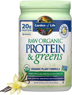 Garden of Life Raw Protein & Greens Vanilla Protein Powder – 20g Plant Based Greens Powder, Probiotics & Enzymes, Post-Workout Recovery, Vegan, Gluten-Free, Non-GMO, 20 Servings