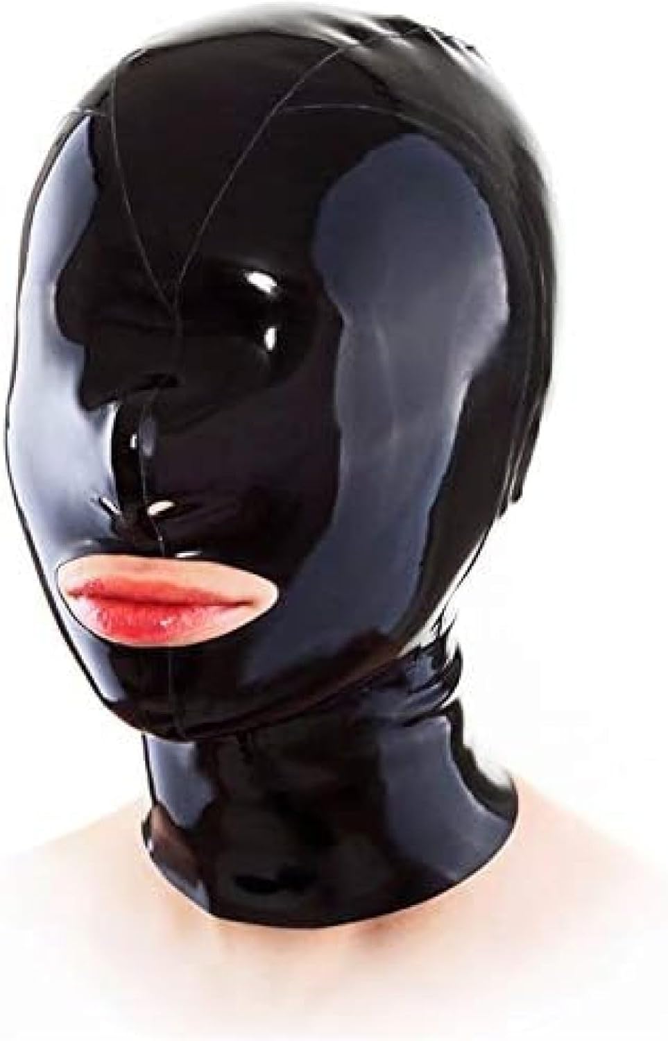 Black Latex Hood Back Zipper Open Mouth Nose Close Eyes Rubber Mask Club Party Wear,Customize Size