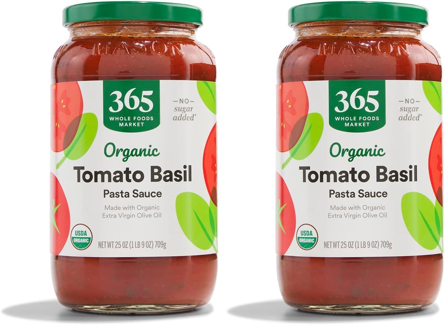365 by Whole Foods Market, Organic Tomato Basil Pasta Sauce, 25 Ounce (Pack of 2)