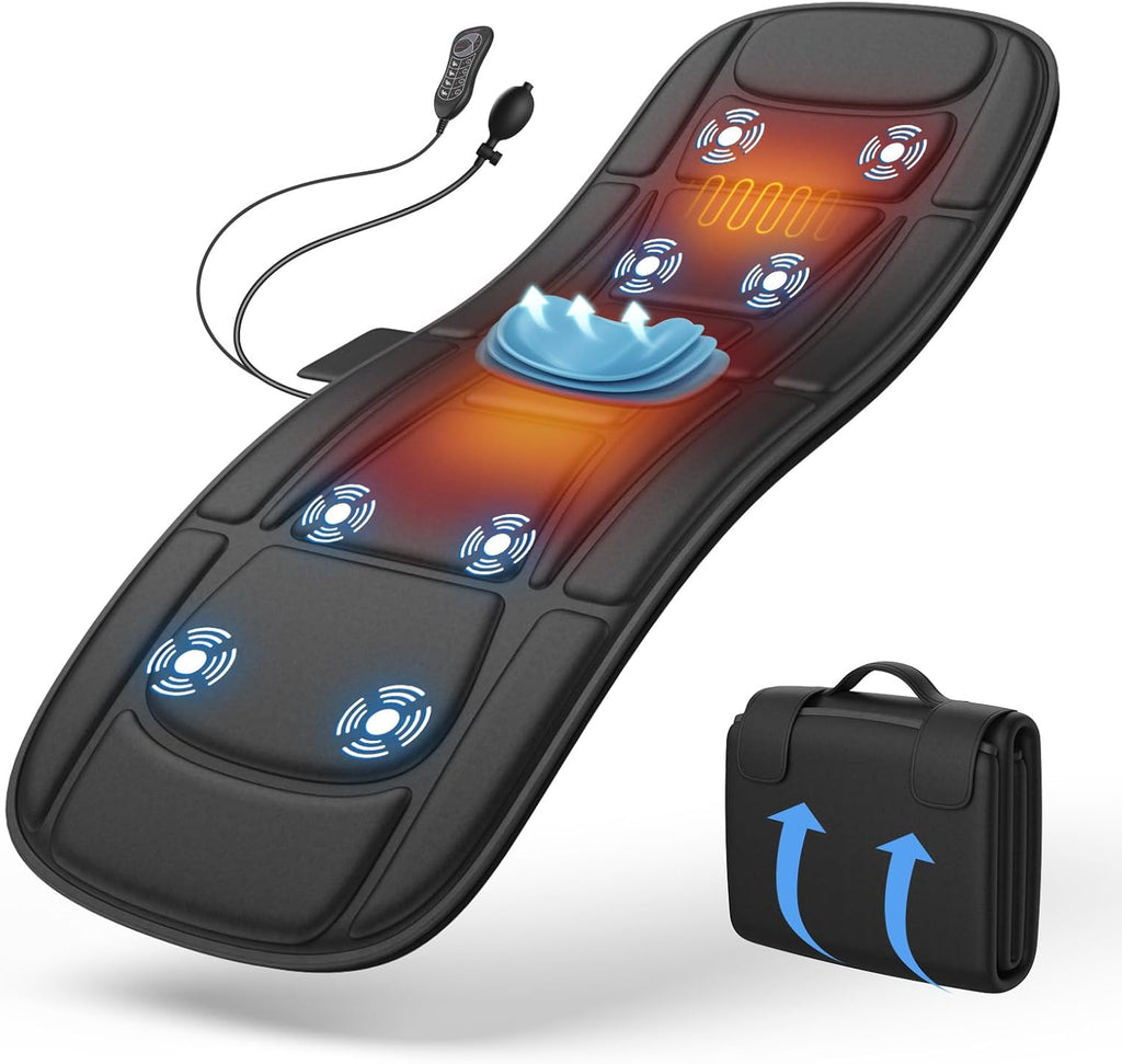 Full Body Massage Mat with Heat, Vibration Massage Mattress Pad with Lumbar Support Cushion, Foldable Massage Mat for Bed, Sofa & Floor, Relaxation & Comfort