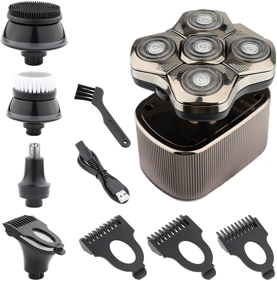 Electric Shavers for Men, 5 in 1 Men's Electric Shaver Beard Hair Trimmer 5D Floating Blade Head Electric Razor Multifunction Bald Head Shaving