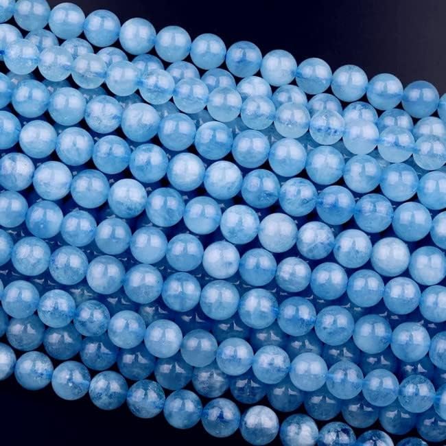 Zenkeeper 108 Pcs Natural Aquamarine Beads for Jewelry Making 8 MM Authentic Blue Aquamarine Loose Gemstones Beads