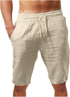 Men's Cotton Linen Bermuda Shorts Casual Elastic Waist Drawstring Summer Beach Vacation Golf Shorts with Pockets