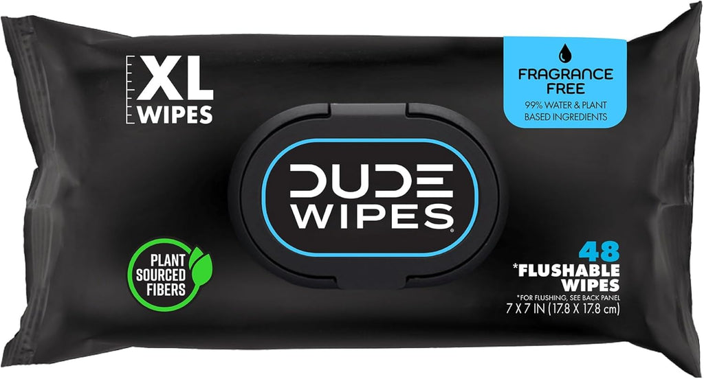 DUDE Wipes Flushable Wet Wipes 48 Count Dispenser, Unscented Wet Wipes with Vitamin-E & Aloe, Septic and Sewer Safe