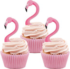 24Pcs Flamingo Cupcake Toppers, Tropical Aloha Cake Decorations for Luau Hawaiian Theme Baby Shower Birthday Party Supplies