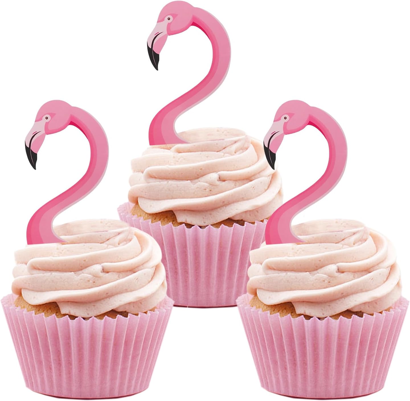 24Pcs Flamingo Cupcake Toppers, Tropical Aloha Cake Decorations for Luau Hawaiian Theme Baby Shower Birthday Party Supplies