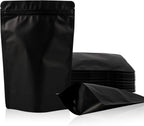100 Pack Stand Up Bags, Reusable, Plastic, Zipper Closure, Black, 5.9x8.6 Inch, Rectangular, Smell Proof, Waterproof, Food Storage Bags