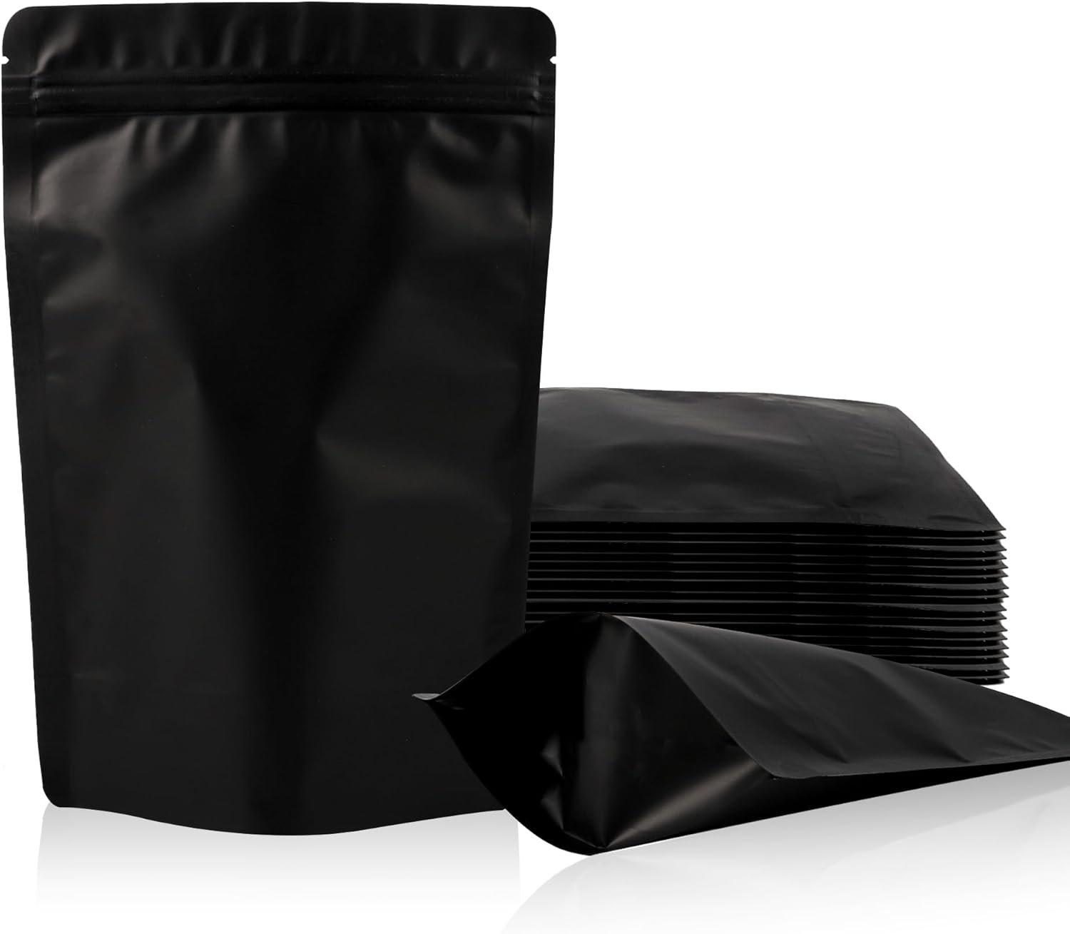 100 Pack Stand Up Bags, Reusable, Plastic, Zipper Closure, Black, 5.9x8.6 Inch, Rectangular, Smell Proof, Waterproof, Food Storage Bags